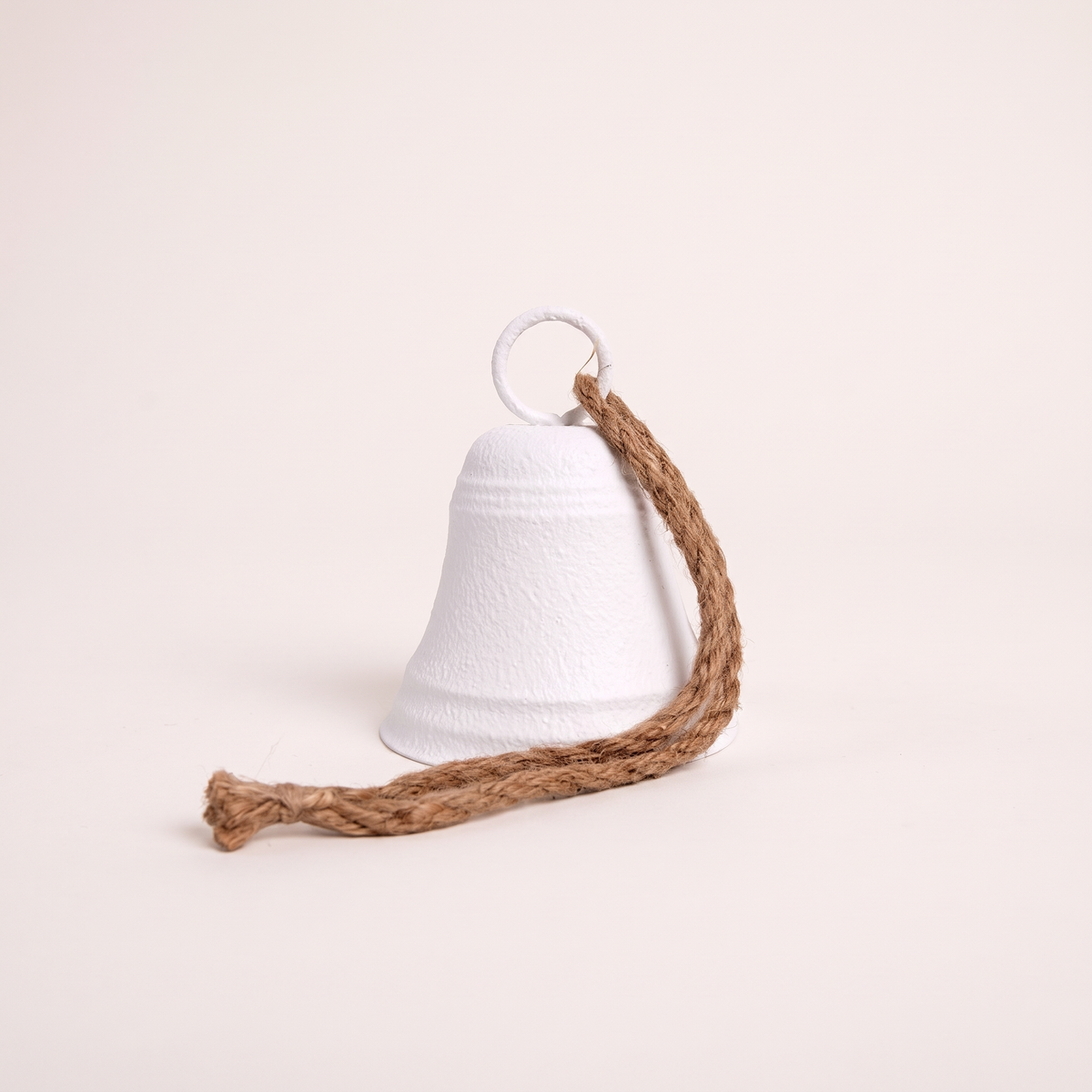 Matte White Metal Hanging Christmas Bell – Mini 13.5cm – studio view
