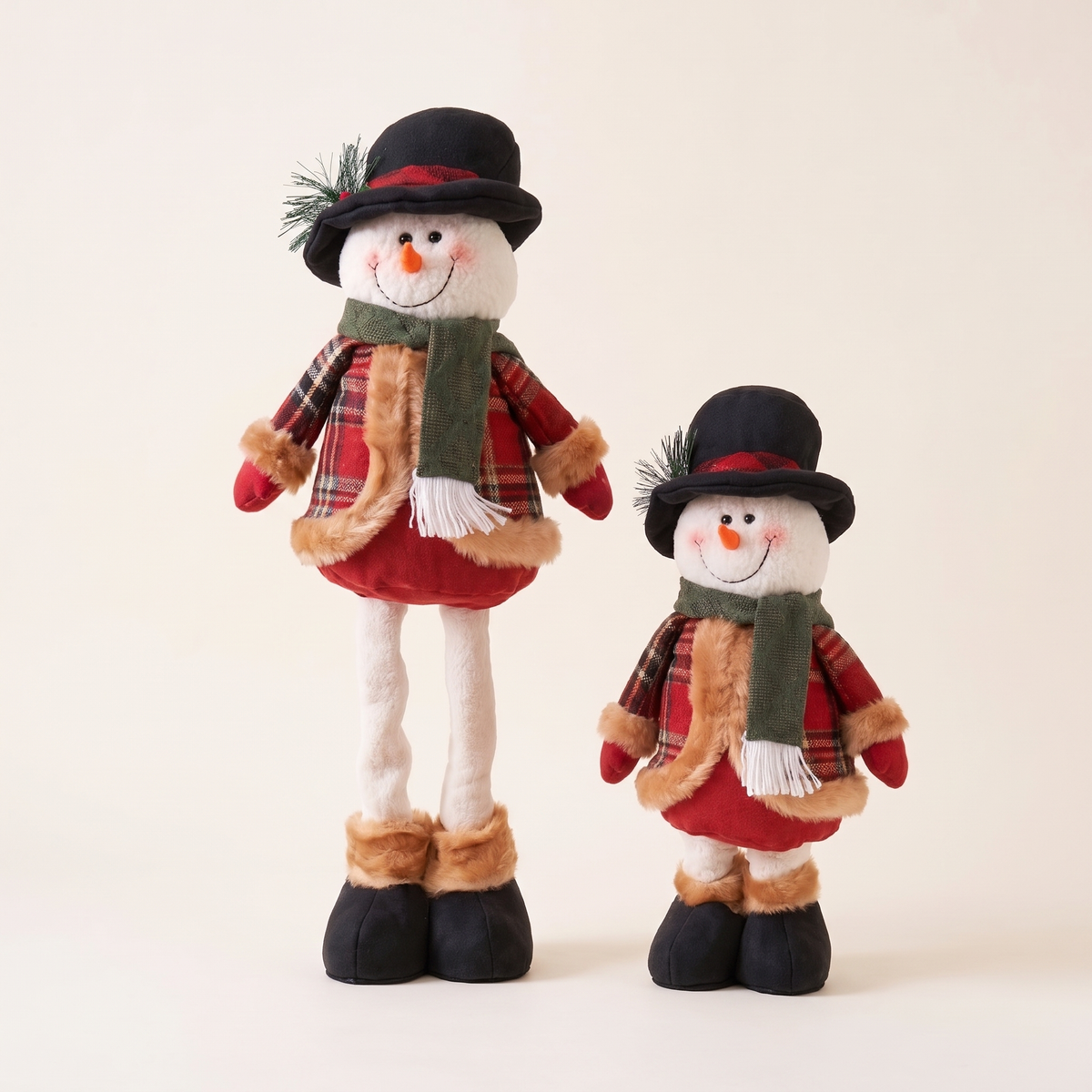 Red Plaid Telescopic Snowman Christmas Decoration – 40–56cm – studio view