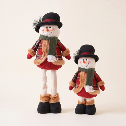 Red Plaid Telescopic Snowman Christmas Decoration – 40–56cm – studio view