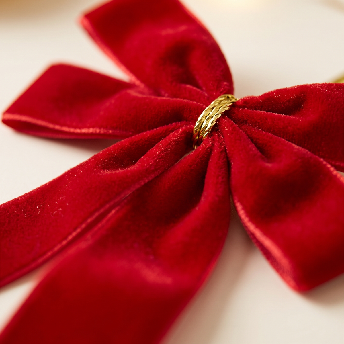 Red Velvet Christmas Tree Bows – Set of 12, 17.5cm – close-up of the finish and texture