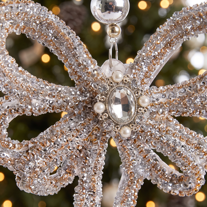 Crystal-Detail Bow Christmas Decoration – 20cm – close-up of the finish and texture