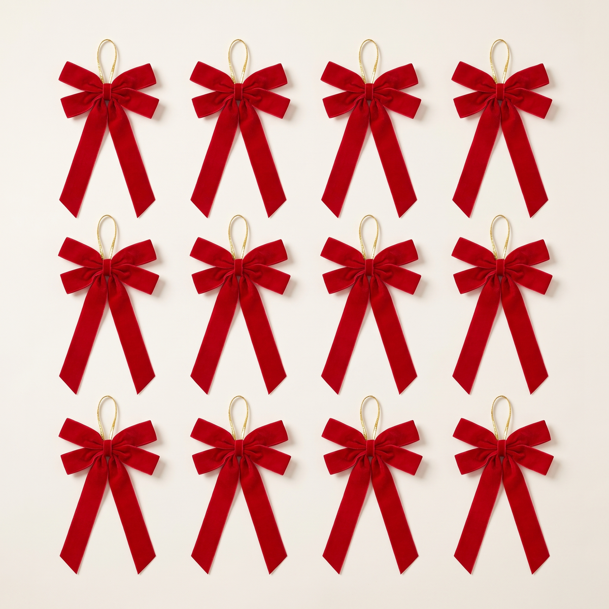 Red Velvet Christmas Tree Bows – Set of 12, 17.5cm – studio view