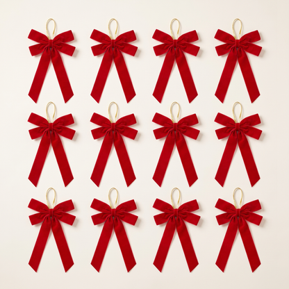 Red Velvet Christmas Tree Bows – Set of 12, 17.5cm – studio view