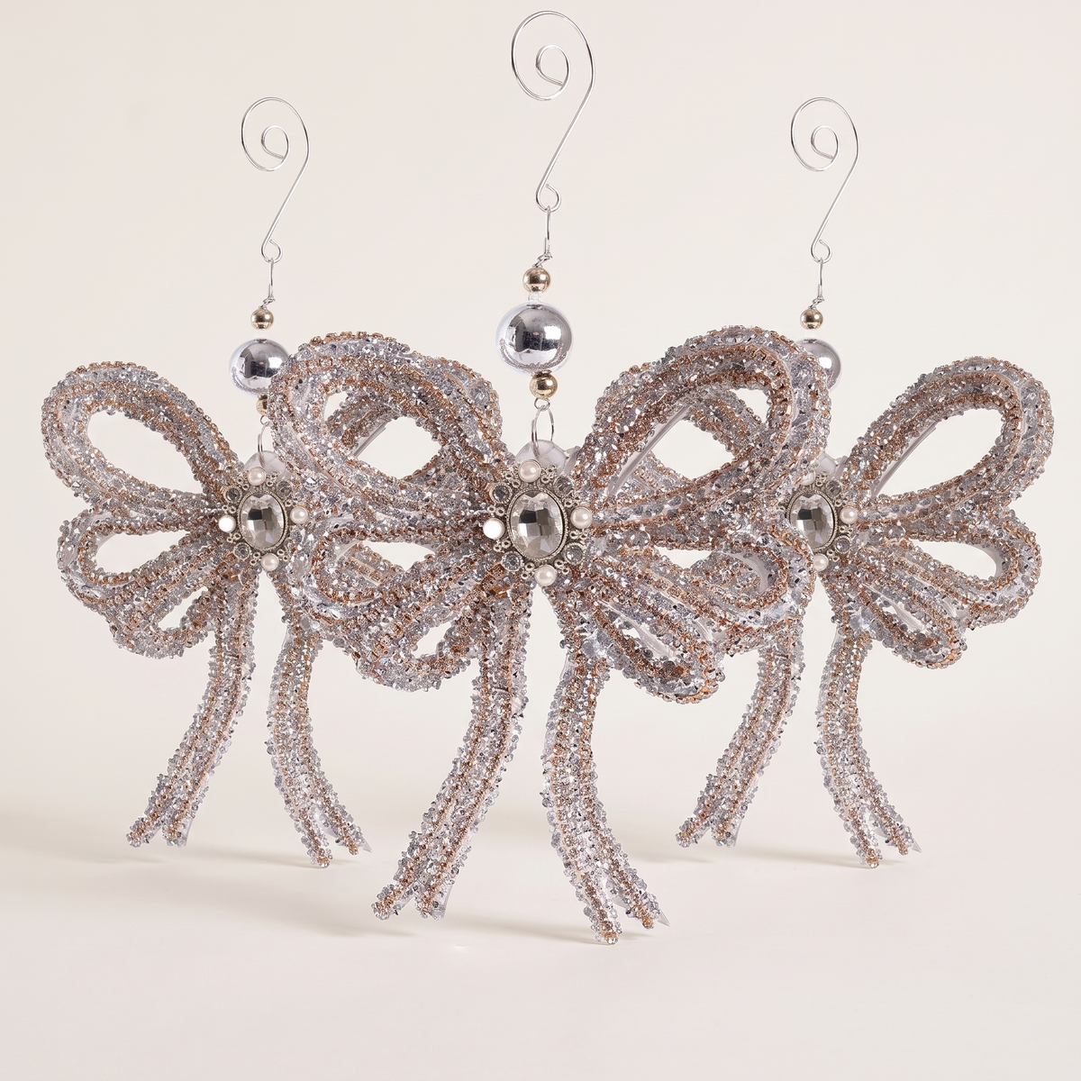 Crystal-Detail Bow Christmas Decoration – 20cm – studio view