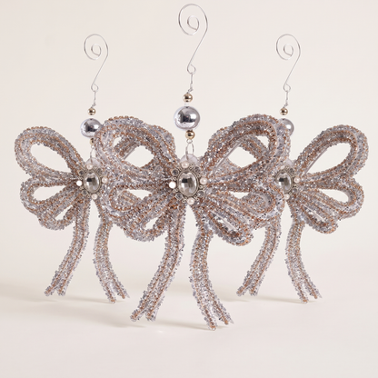Crystal-Detail Bow Christmas Decoration – 20cm – studio view