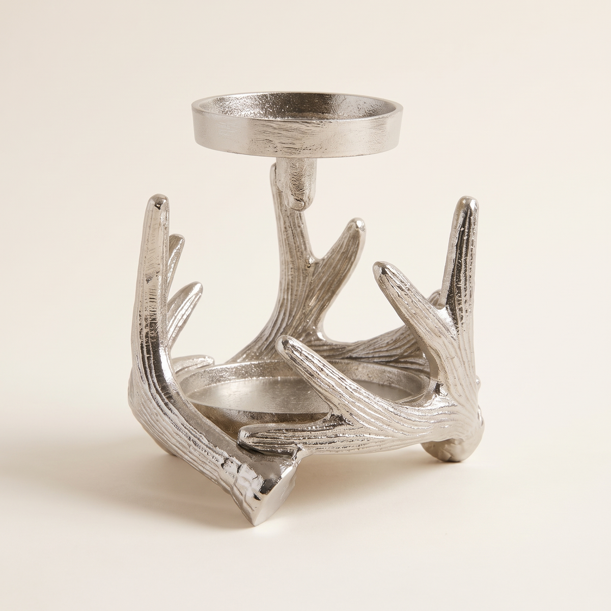Silver Antler Pillar Candle Holder – Small – studio view