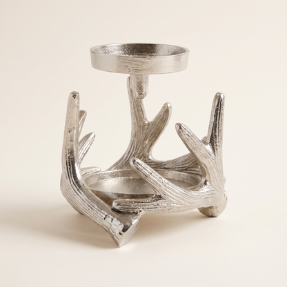Silver Antler Pillar Candle Holder – Small – studio view