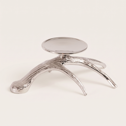 Silver Antler Horn Metal Candle Holder – studio view