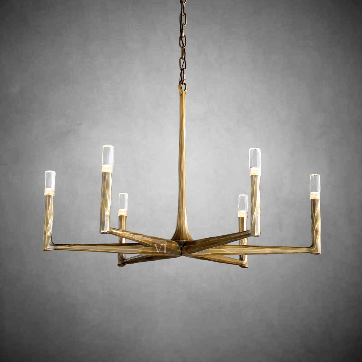 Sculpted Brass Linear Chandelier
