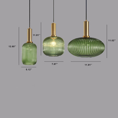 Modern Ribbed Glass Pendant Light with Brass Finish