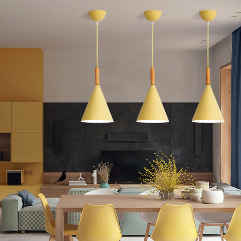 Nordora Black Cone Pendant Light with Wooden Top