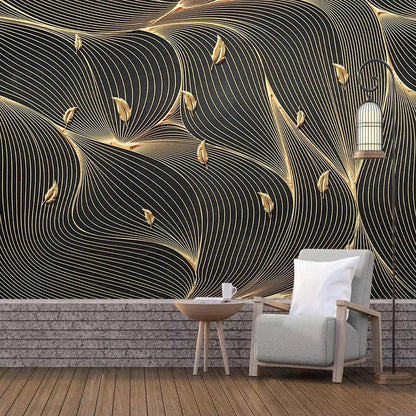 Flow Line Leaf Wallpaper